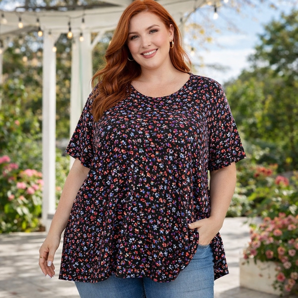 In Every Story Cotton Blend Oversized Floral Top Relaxed Fit Short Sleeve Casual